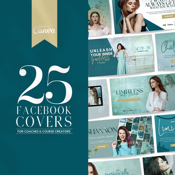 25 Facebook Cover Banner Canva Vorlagen für Coaches & Kursersteller | SOFORTIGER DOWNLOAD | Bearbeitbare glamouröse Designs | Grün | FBK02SS-EG