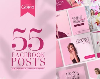 55 Facebook Post Templates for Business Pages, Profiles & Groups | INSTANT DOWNLOAD | Editable Canva Designs for Coaches | Pink | FBP01-LA-P