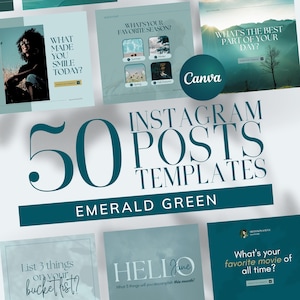 50 Engagement Post Instagram Templates for Boss Babes | INSTANT DOWNLOAD | Editable Canva Designs | Emerald Green and Teal | IGEP01-SSEG