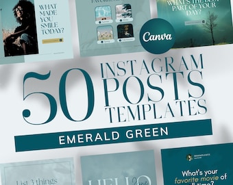 50 Engagement Post Instagram Templates for Boss Babes | INSTANT DOWNLOAD | Editable Canva Designs | Emerald Green and Teal | IGEP01-SSEG