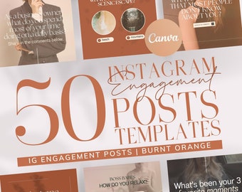 50 Instagram Engagement Post Templates for Women Entrepreneurs | INSTANT DOWNLOAD | Editable Canva Designs | Burnt Orange | IGEP02DJ-BO