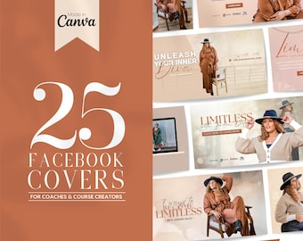 25 Facebook Cover Banner Templates for Coaches & Course Creators | INSTANT DOWNLOAD | Editable Canva Glamorous Designs | Orange | FBC03DJ-BO