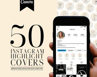 50 Minimalist & Luxe Instagram Story Highlight Cover Templates | INSTANT DOWNLOAD | Editable Canva Designs | Beige | Script Font | IGHCEE-03