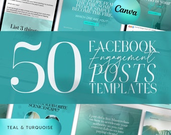 50 Engagement Posts | Facebook Templates for Coaches | INSTANT DOWNLOAD | Editable Canva Designs | Emerald Green and Teal | FBEP03-TDTT