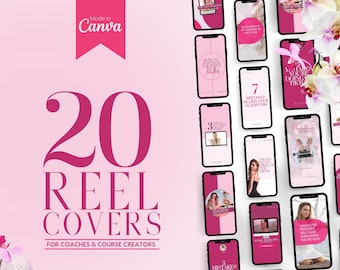 20 Instagram Reel Cover Templates for Coaches & Course Creators | INSTANT DOWNLOAD | Editable Canva Designs | Pink Insta Reels | IGR01-LA-P