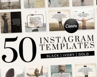 50 Instagram Post Templates | Women Empowerment Quotes | INSTANT DOWNLOAD | Editable Canva Boho Designs | Black, Ivory and Gold | IGQWE01BIG