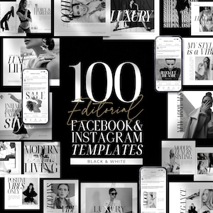 100 Social Media Post Templates | INSTANT DOWNLOAD | Editable Pre-Made Canva Designs | Luxe Fashion  Editorial Style Magazine | SMBLUXE-01BW