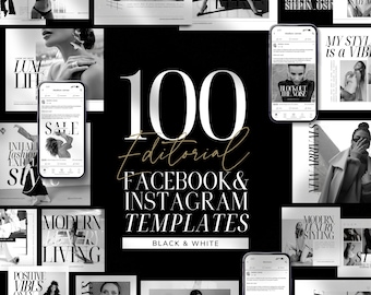 100 Social Media Post Templates | INSTANT DOWNLOAD | Editable Pre-Made Canva Designs | Luxe Fashion  Editorial Style Magazine | SMBLUXE-01BW