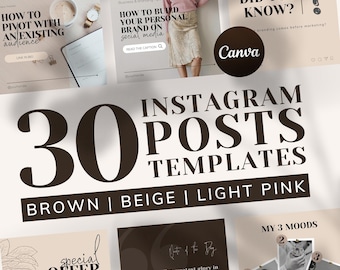 30 Minimalist Instagram Post Templates | INSTANT DOWNLOAD | Editable Pre-Made Canva Designs | Luxury | Brown, Beige, Light Pink | IGEE-02