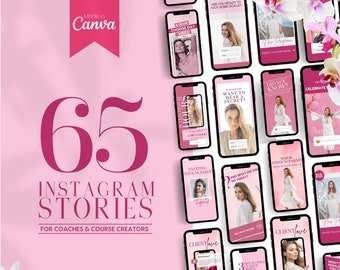 65 Instagram Stories for Coaches and Course Creators | INSTANT DOWNLOAD | Editable Canva Templates | Facebook Stories | Pink | IGS01-LAP