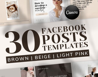 Könnte beinhalten: Eine Sammlung von 30 Facebook-Post-Vorlagen in Braun, Beige und Hellrosa. Die Vorlagen verfügen über Textüberlagerungen mit motivierenden Zitaten und Sätzen, wie z. B. "Wie man eine Erfolgsmentalität entwickelt", "Die seltenen Menschen in Ihrem Leben, die Sie anfeuern, Ihre Ziele zu erreichen" und "Sie sind es wert!"