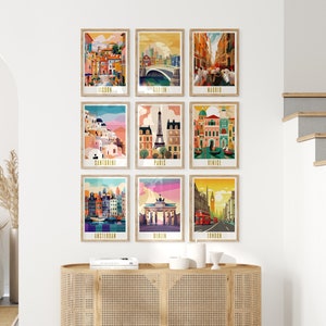 Retro Travel Posters European Cities Wall Art Set de 10 impresiones digitales Dublin Travel Poster UK Travel Poster Europe Gallery Wall Print Set