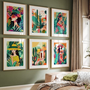 Maximal Decor Latina Art Set of 6 Digital Prints Maximalist Wall Art Latin American Poster Vibrant Wall Art Naive Art Print Digital Download