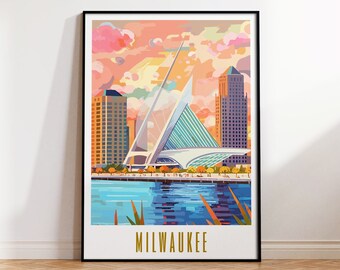 Milwaukee Travel Poster Wisconsin Poster Milwaukee Art Museum Print Maximal Decor Mid Century Modern Wall Art Eclectic Art Digital Download