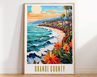 Orange County California Travel Poster Beach Prints Maximal Decor Mid Century Modern Wall Art Vibrant Artwork Beach Sunset Digital Download