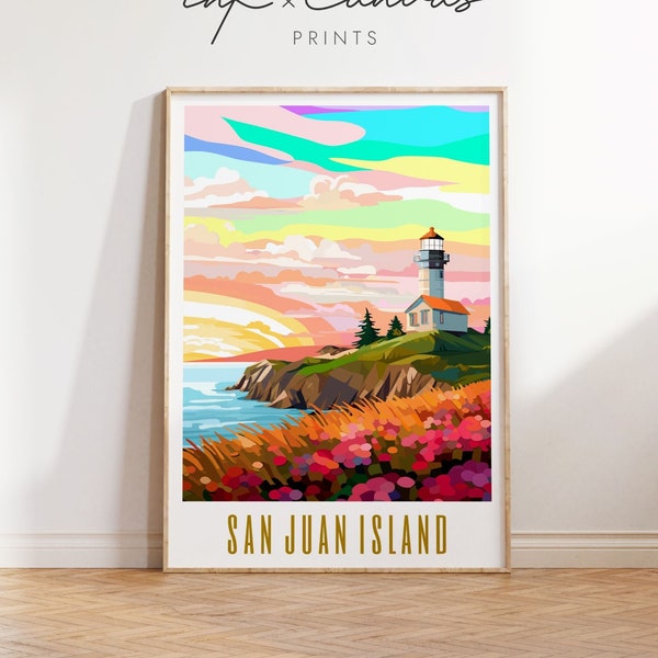 San Juan Island Travel Poster Washington Travel Prints Maximal Decor Mid Century Modern Wall Art Landscape Vibrant Wall Art Digital Download