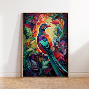 Arte de pared maximalista Pájaro tropical Cartel imprimible Aves de la selva Arte ingenuo Impresión ecléctica Animal Colgante de pared Decoración tropical para el hogar Primavera