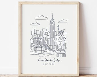 New York City Print | NYC Travel Poster | Boho Minimalist Wall Decor | Vintage Destination Art | Available as a Digital or Unframed Print