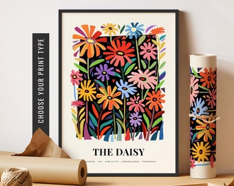 Colorful Daisies Art Print Vibrant Floral Wall Art Cute Daisy Poster Abstract Flower Print Modern Floral Art Unframed Poster Digital Print