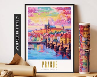 Prague Travel Poster Prague Art Print Prague Czech Republic Gifts Retro European Cities Prints Unframed Poster Travel Art Printable Wall Art