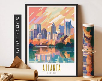 Atlanta Georgia Print Piedmont Park Atlanta City Poster Atlanta Skyline Print Retro Destination Prints Unframed Poster Travel Art Printable