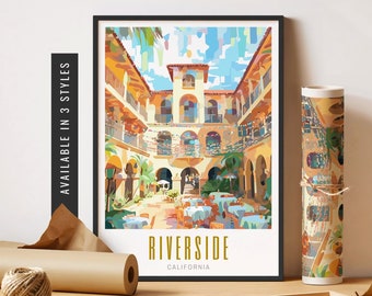 Riverside California Travel Poster Mission Inn Hotel Riverside Art Print Retro Riverside CA Print Unframed Poster Travel Art Printable Art