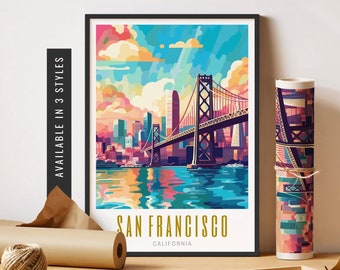 Bay Bridge San Francisco Print Retro Travel Poster San Francisco Art Print Skyline SF Poster California Unframed Poster Travel Art Printable