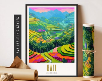 Bali Travel Print Bali Indonesia Poster Bali Print Modern Eclectic Wall Art Vibrant Colorful Wall Art Unframed Poster Travel Art Printable