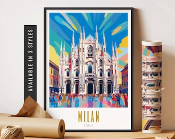 Milan Italy Art Work Duomo di Milano Art Milan Poster Italian Wall Art Modern Vibrant Colorful Wall Art Unframed Poster Travel Art Printable