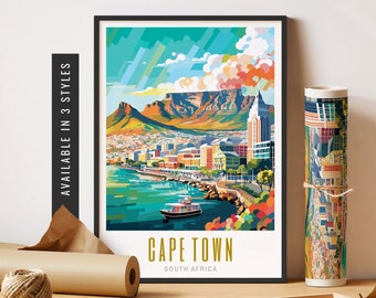 Cape Town South Africa Art Print Table Mountain Cape Town Travel Poster Retro Vibrant Colorful Wall Art Unframed Poster Travel Art Printable