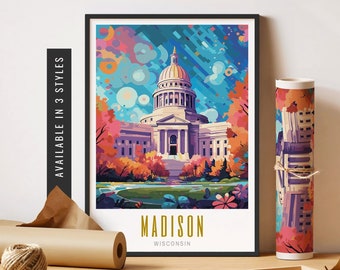 Madison Wisconsin Print Madison WI Art Wisconsin State Capitol Madison Wisconsin Poster City Wall Art Unframed Poster Travel Art Printable
