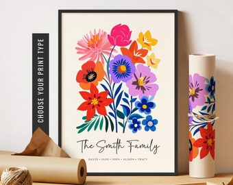 Custom Birth Flower Family Bouquet Print Personalized Gift for Her Grandma&#39;s Garden Print Birth Month Flower Art Anniversary Gift for Wife