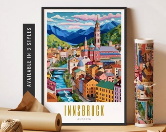 Innsbruck Travel Poster Innsbruck Austria Print Innsbruck Wall Art Retro European Cities Prints Unframed Poster Modern Travel Art Printable