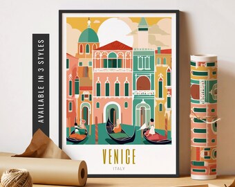 May include: A colorful illustration of Venice, Italy, with buildings and gondolas. The text "VENICE" and "ITALY" is below the image.