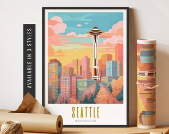 Seattle Travel Print Seattle Space Needle Art Print Retro Travel Poster Seattle Washington Print Unframed Poster City Travel Art Printable