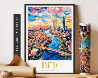 Boston Massachusetts Print Boston City Skyline Poster Boston Art Print Retro Boston Home Decor Boston Unframed Poster Travel Art Printable