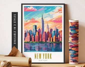 New York Poster NYC Print Manhattan Wall Art NY Skyline Art Retro New York Travel Poster New York City Unframed Poster Travel Art Printable