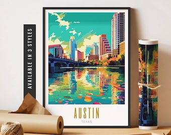 Austin Texas Print Austin TX Art Print Retro US Cities Prints Austin Texas Poster Austin Wall Art Unframed Poster Travel Art Printable Art