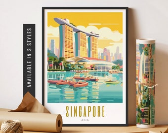 Singapore Travel Art Singapore City Poster Marina Bay Sands Singapore Print Retro Destination Poster Unframed Poster Travel Poster Printable