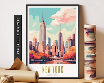 New York Poster NYC Print Manhattan Wall Art NY Skyline Art Retro New York Travel Poster New York City Unframed Poster Travel Art Printable
