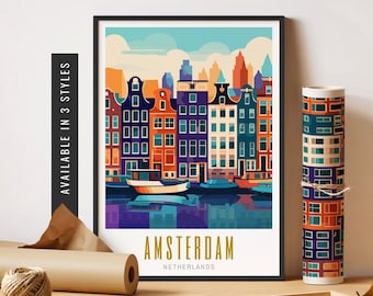 Amsterdam Travel Poster Amsterdam Canal House Print Amsterdam Netherlands Travel Print Amsterdam Wall Art Digital Travel Art Unframed Print