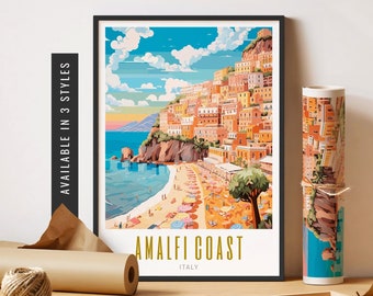 Amalfi Coast Print Eclectic Wall Art Amalfi Coast Travel Poster Amalfi Beach Print Amalfi Coast Wall Art Digital Travel Art Unframed Print