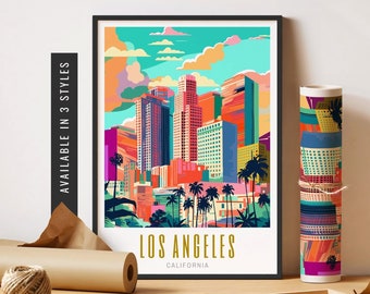 Los Angeles City Print Los Angeles Skyline Poster SoCal Art Los Angeles Wall Art Retro Travel Poster LA Unframed Poster Travel Art Printable