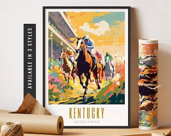 Kentucky Travel Poster Kentucky Derby Decor Horse Racing Print Kentucky Art Vibrant Colorful Wall Art Unframed Poster Travel Art Printable