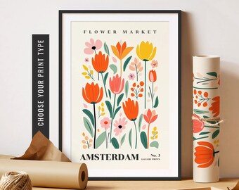 Amsterdam Flower Market Print Amsterdam Flower Market Poster Boho Flowers Wall Art Abstract Floral Print Unframed Poster Retro Digital Print