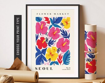 Seoul Flower Market Print Seoul Flower Market Poster Hibiscus Art Floral Print Boho Flower Art Botanical Print Unframed Poster Digital Print