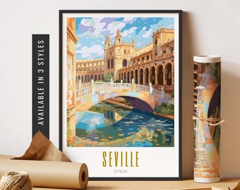 Seville Spain Travel Poster Seville Art Print Plaza De España Seville Spain Artwork Destination Prints Unframed Poster Travel Art Printable