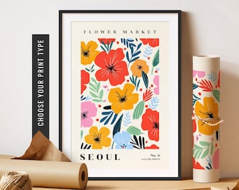 Seoul Flower Market Print Seoul Flower Market Poster Hibiscus Art Floral Print Boho Flower Art Botanical Print Unframed Poster Digital Print