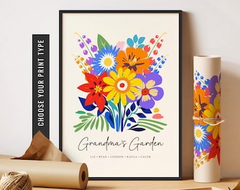 Custom Birth Flower Family Bouquet Print Personalized Gift for Mom Grandma&#39;s Garden Print Birth Month Flower Art Mother&#39;s Day Gift for Her