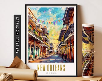 New Orleans Travel Poster NOLA Mardi Gras Print Bourbon Street Louisiana Travel Print New Orleans Print Unframed Poster Travel Art Printable